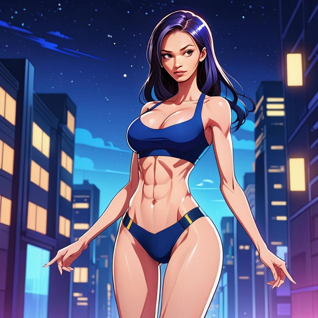 Confident Woman in Blue Outfit at Night City Confident Woman in Blue Outfit at Night City