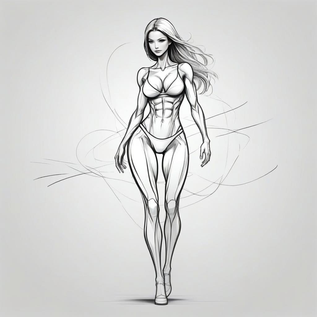 Confident Woman Walking - Black and White Sketch Confident Woman Walking - Black and White Sketch