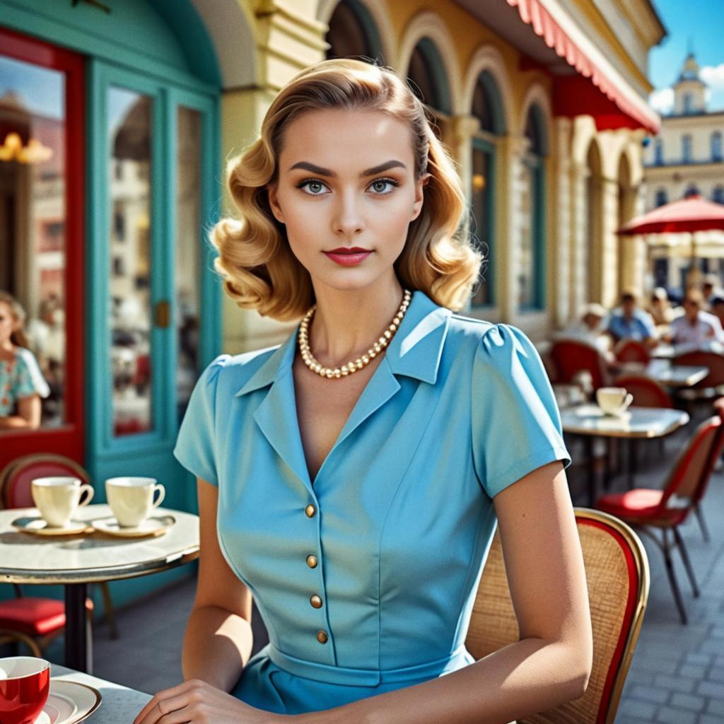 Elegant Woman in Vintage Café