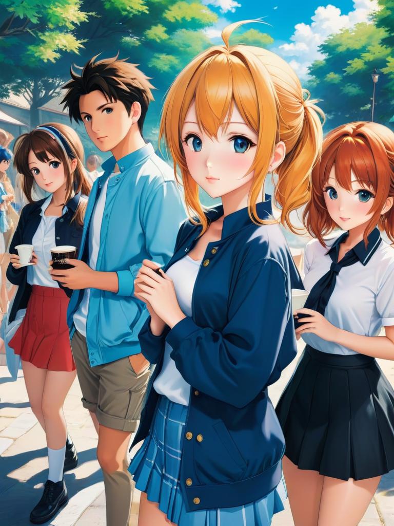 Anime group posing outdoors