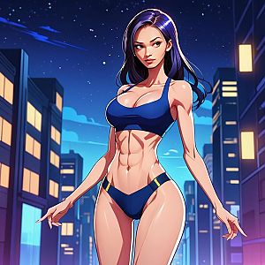 Confident Woman in Blue Outfit at Night City
