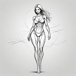 Confident Woman Walking - Black and White Sketch
