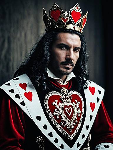 Man in King of Hearts Costume Cinematic Realism Majestic Fantasy Portrait