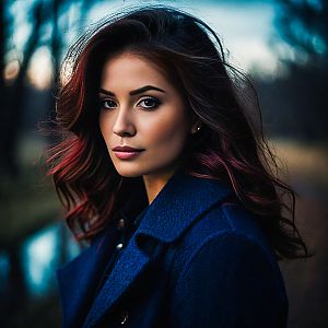 Confident Young Woman in Blue Coat
