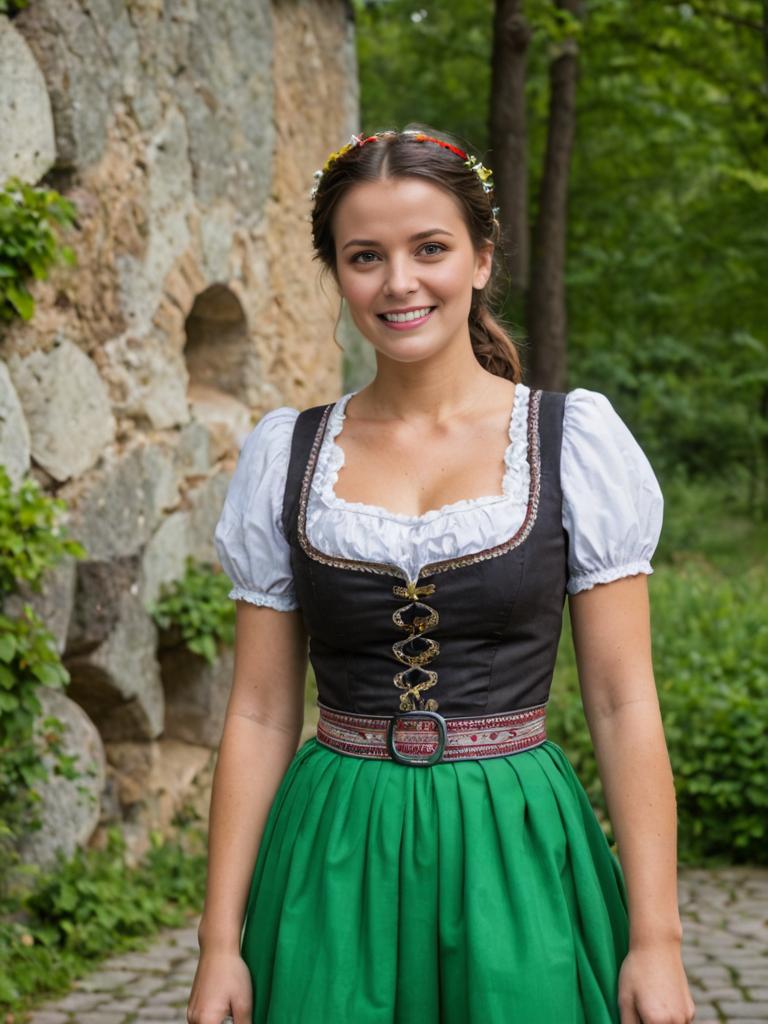 Woman in Traditional Dirndl in Outdoor Setting