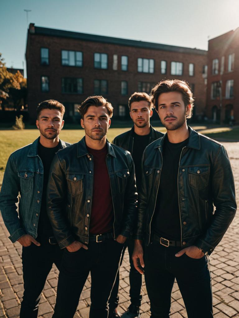 Stylish Men in Denim and Leather Outdoors