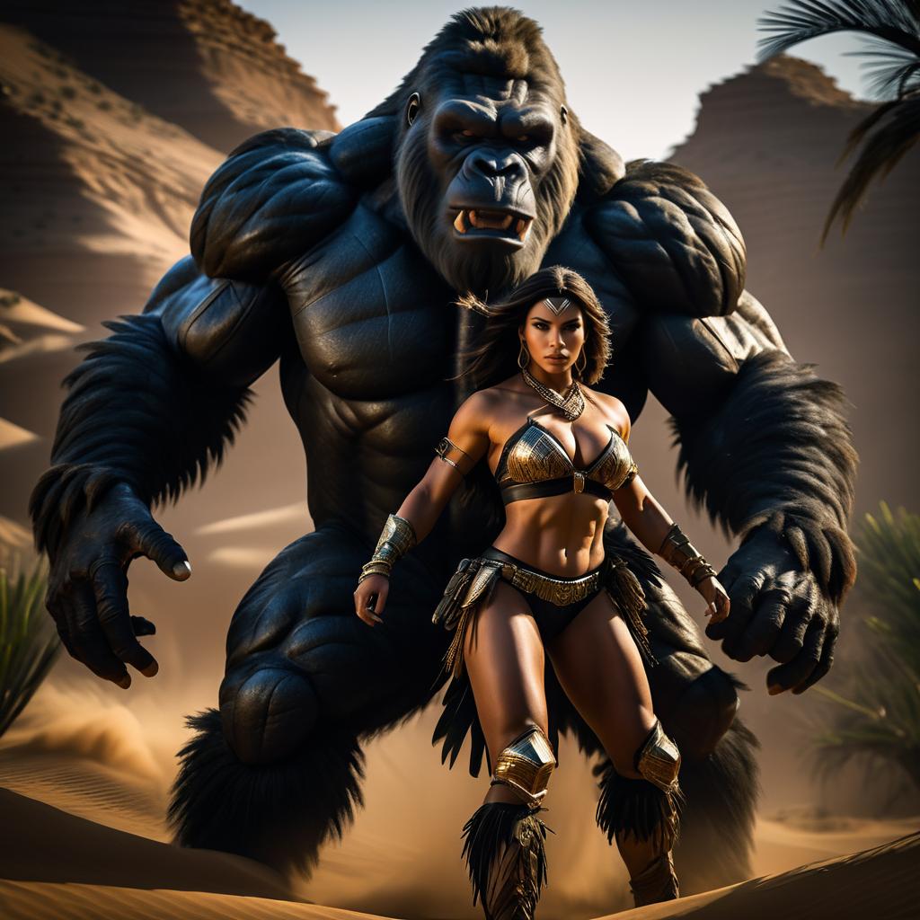 King Kong and Warrior Woman in Dramatic Desert