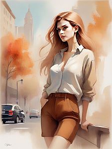 Stylish Young Woman in Urban Autumn Scene