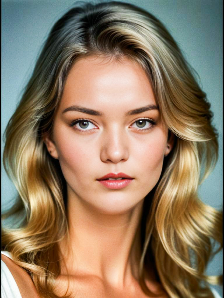 Close-Up Portrait of a Young Woman with Blonde Hair and Blue Eyes