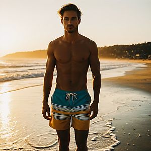 Fit Young Man on Beach at Golden Hour
