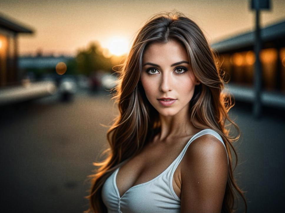 Woman with Flowing Hair at Sunset