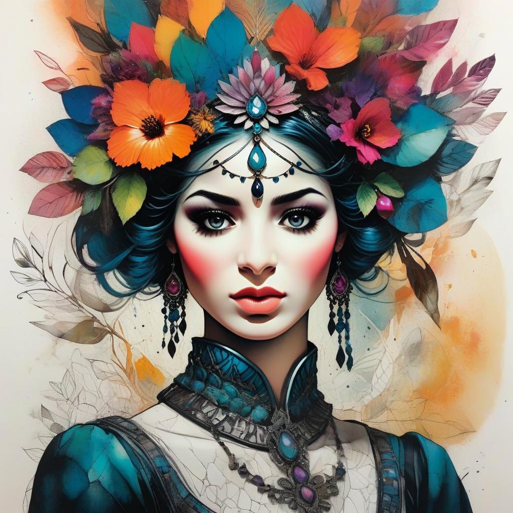 Woman with Floral Headdress - Digital Portrait Woman with Floral Headdress - Digital Portrait