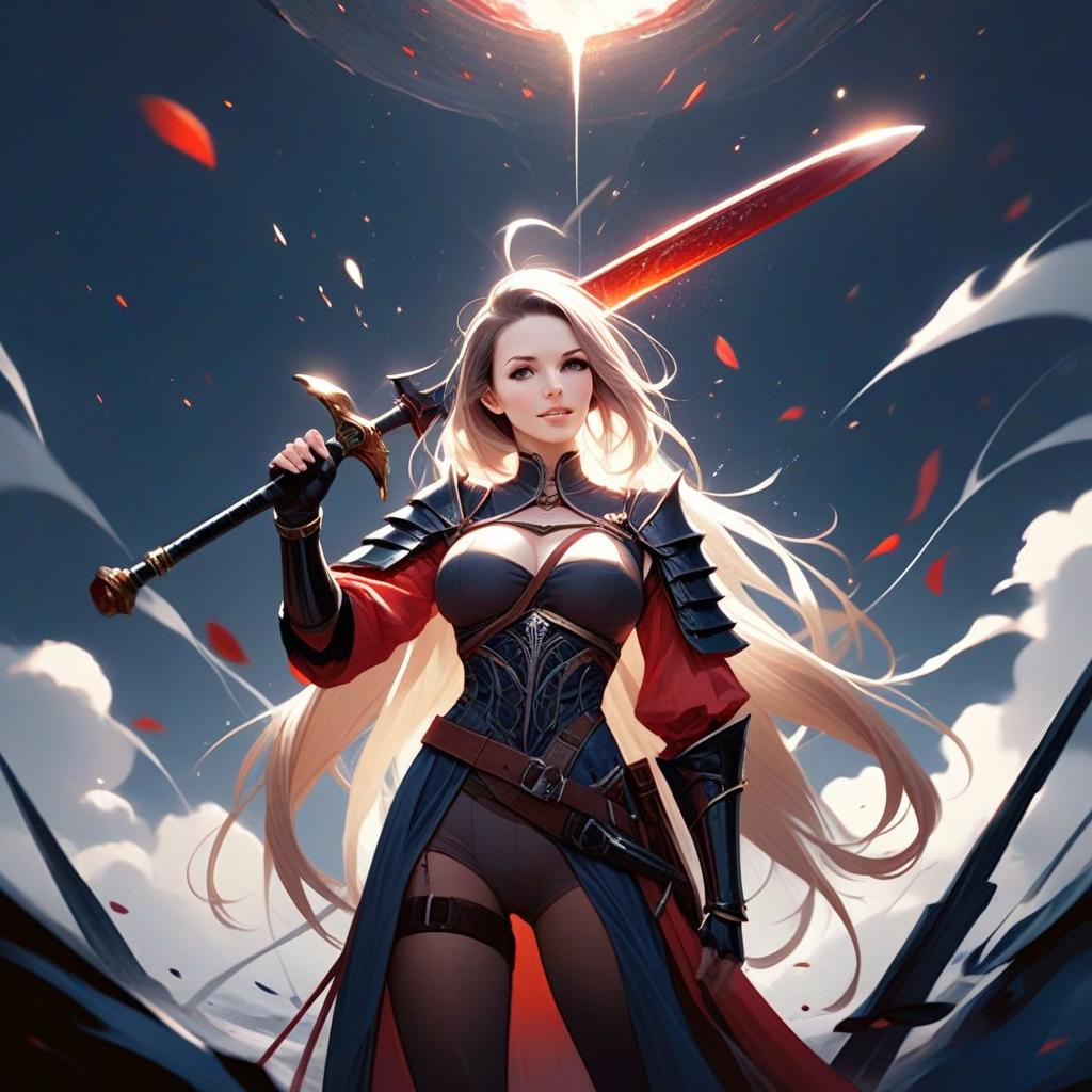Confident Woman Warrior with Fiery Sword