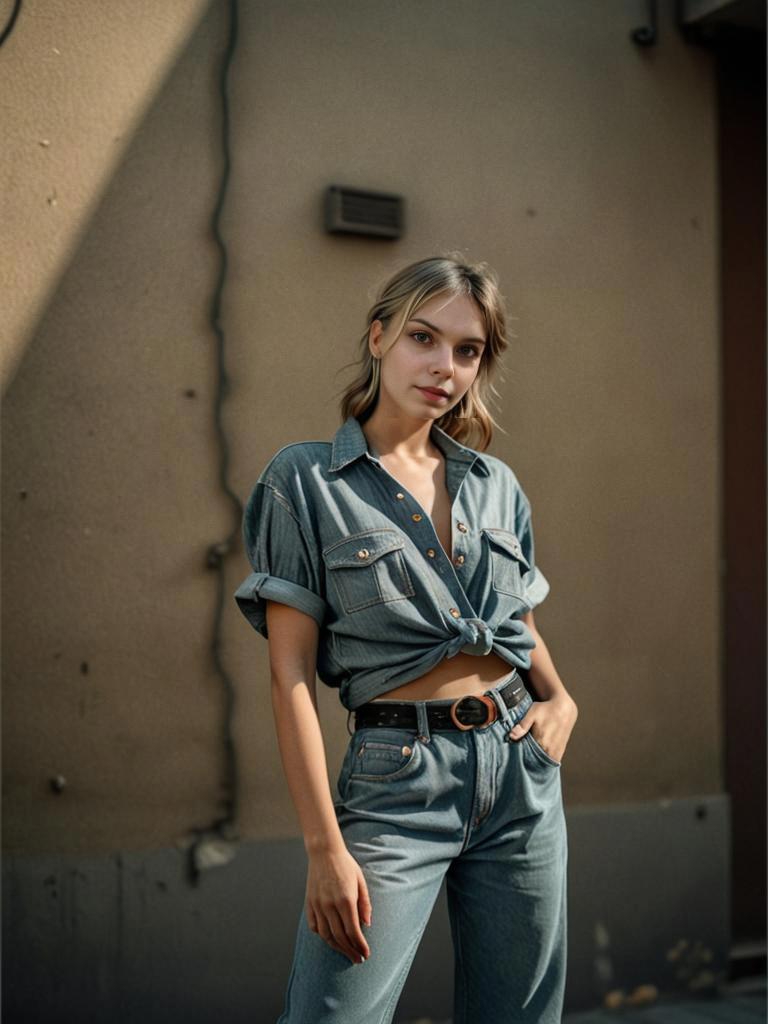 Stylish Young Woman in Casual Denim Outfit