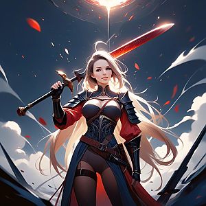 Confident Woman Warrior with Fiery Sword