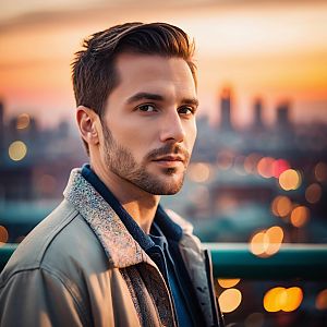 Confident Man at Sunset in Urban Setting