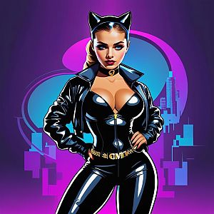 Confident Woman in Black Catsuit - Modern Superhero