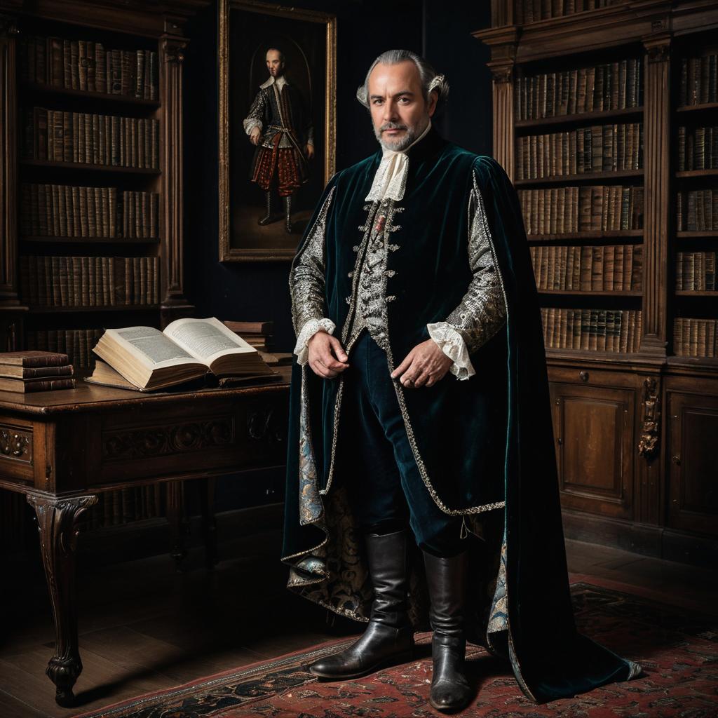 17th Century Aristocratic Man in Historical Library Setting