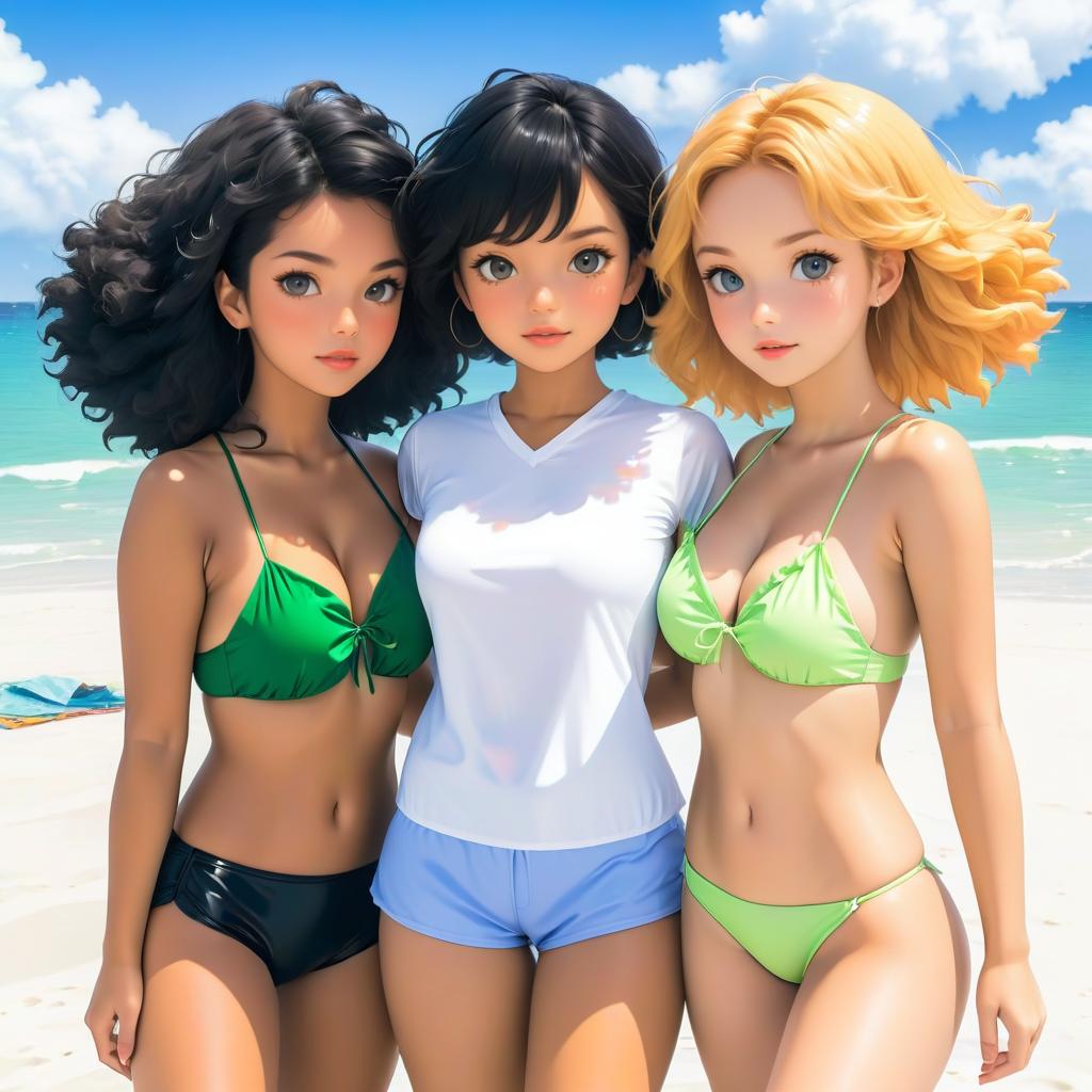 Stylish Young Women on a Sunny Beach