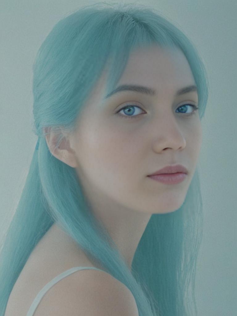 Serene Portrait of a Woman with Teal Hair