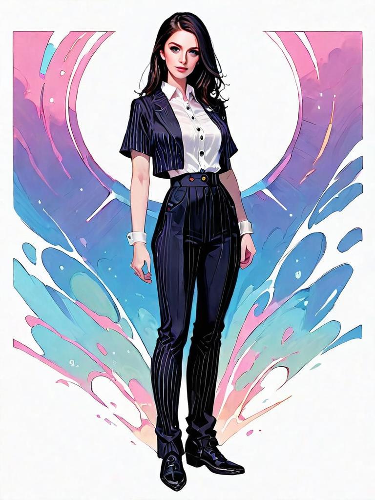 Realistic Comic Style Full-Body Portrait of Woman in Business Attire