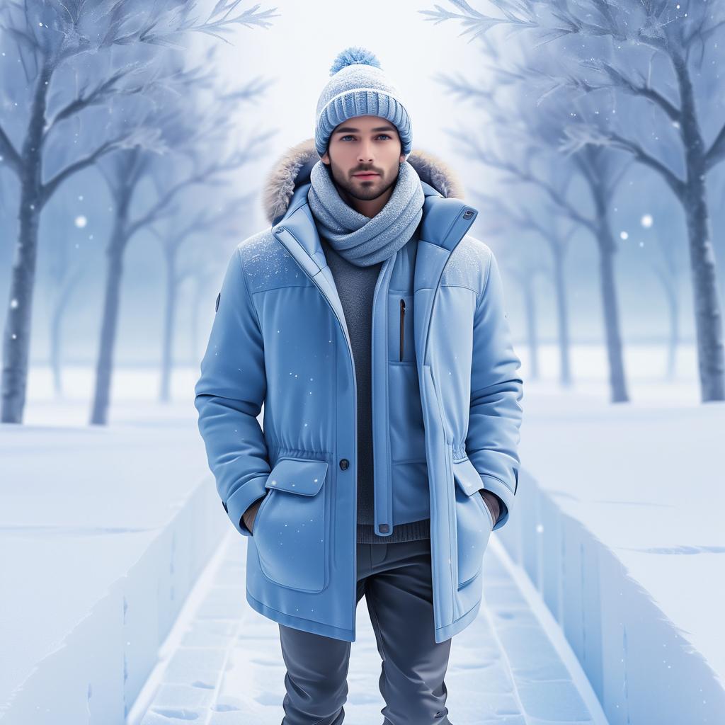 Fashionable Man in Blue Winter Coat