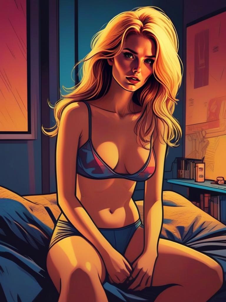 Vibrant Illustration of Woman on Bed Vibrant Illustration of Woman on Bed