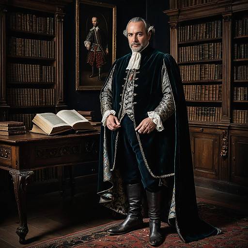 17th Century Aristocratic Man in Historical Library Setting