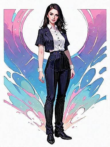 Realistic Comic Style Full-Body Portrait of Woman in Business Attire