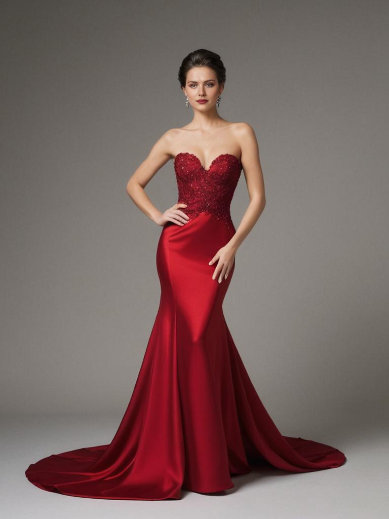 Elegant Woman in Red Evening Gown