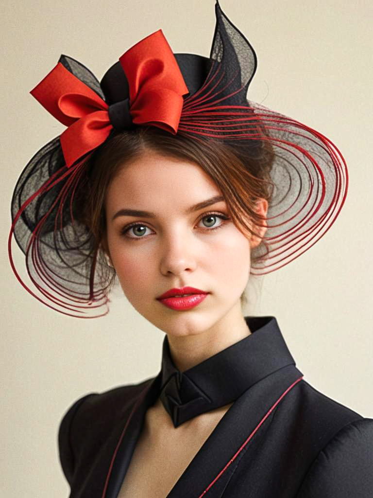 Elegant Young Woman in Black and Red Hat