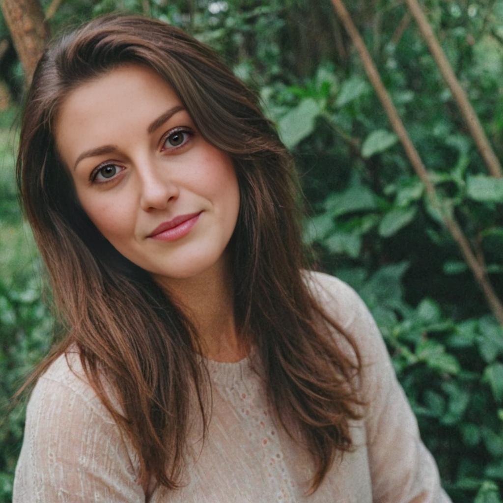 Young Woman Smiling Amid Green Foliage