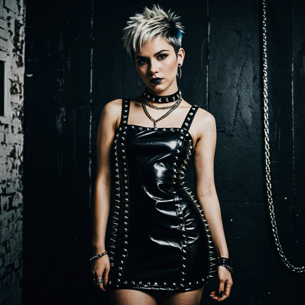 Punk Rock Woman in Leather Dress Punk Rock Woman in Leather Dress