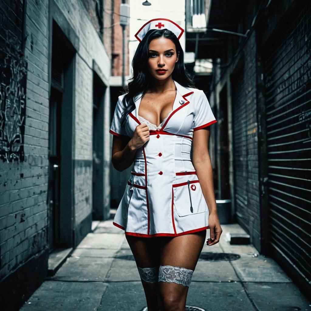 Confident Nurse in Urban Alley