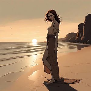 Woman on Serene Beach at Sunset