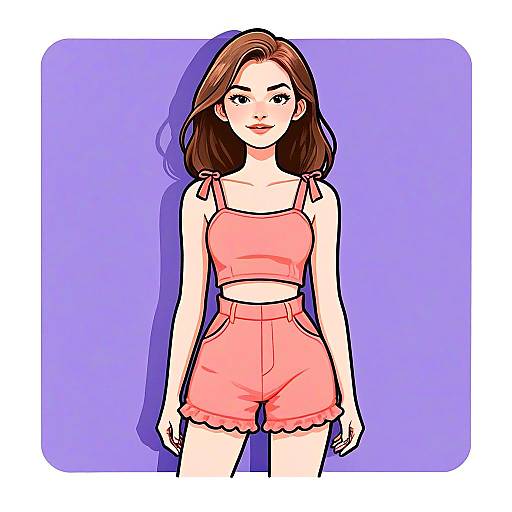 Woman with Pretty Hair and Coral Fashion Romper Illustration