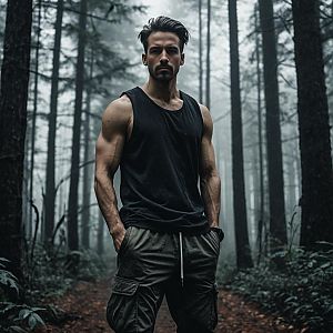 Muscular Man on Forest Path