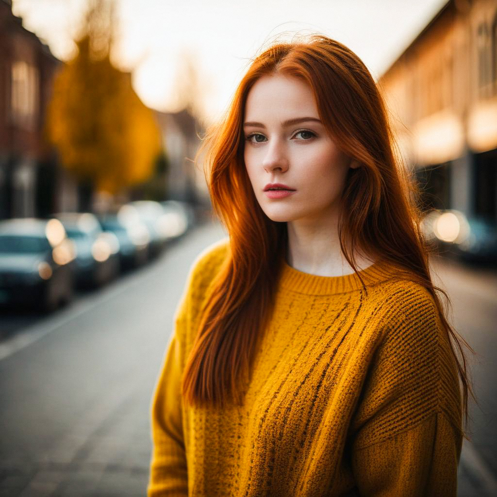 Young Woman in Mustard Sweater Outdoors