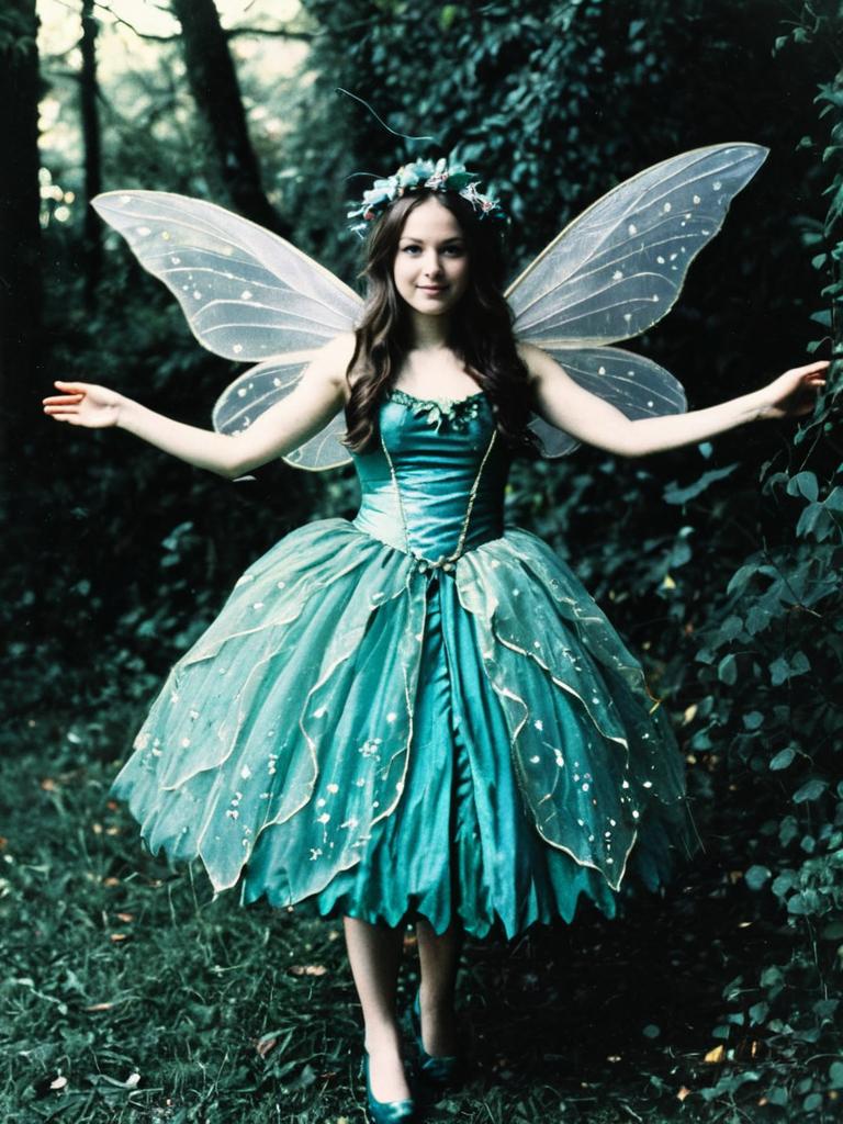 Enchanting Fairy Costume with Turquoise Dress and Delicate Wings