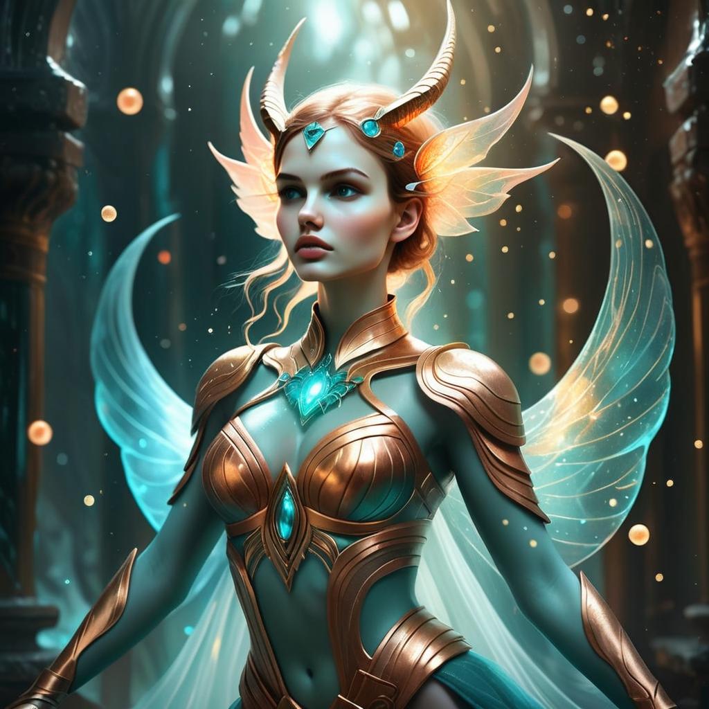 Fantasy Portrait of a Woman in Bronze Armor with Ethereal Wings