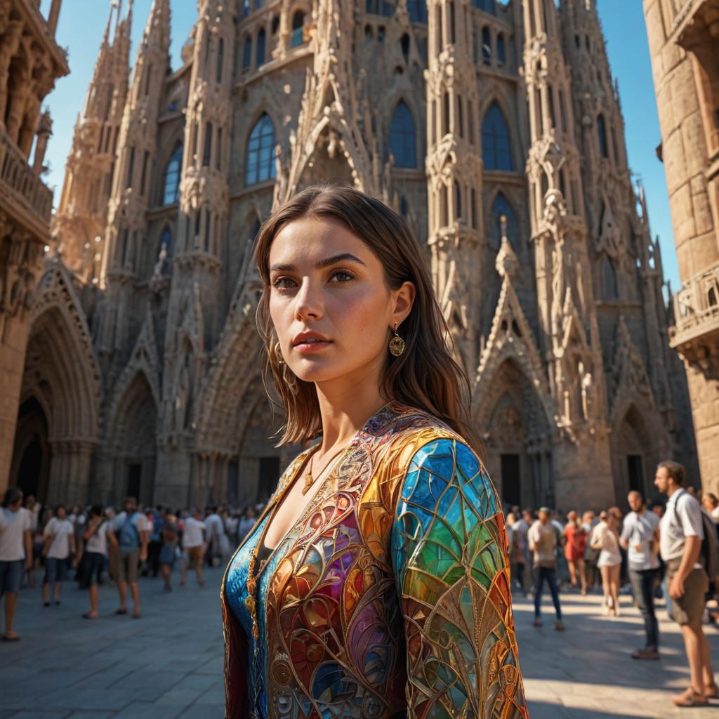 Confident Woman Before Gothic Cathedral