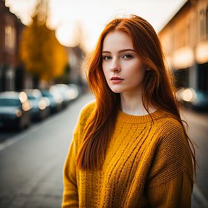 Young Woman in Mustard Sweater Outdoors