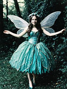Enchanting Fairy Costume with Turquoise Dress and Delicate Wings