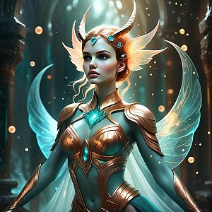 Fantasy Portrait of a Woman in Bronze Armor with Ethereal Wings
