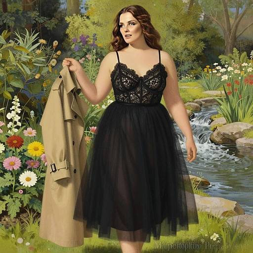 Contemporary Chic Woman in Black Tulle Cocktail Dress by Stream
