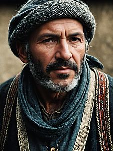 Detailed Cinematic Realism Portrait of a Man in Peasant Clothing