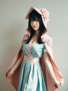 Sexy Cosplay Woman Wearing Yachiru Kusajishi Costume with Pink Hooded Cape