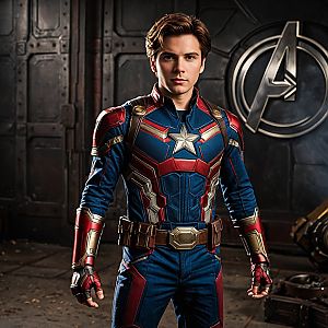 Young Man in Superhero Costume with Star Emblem