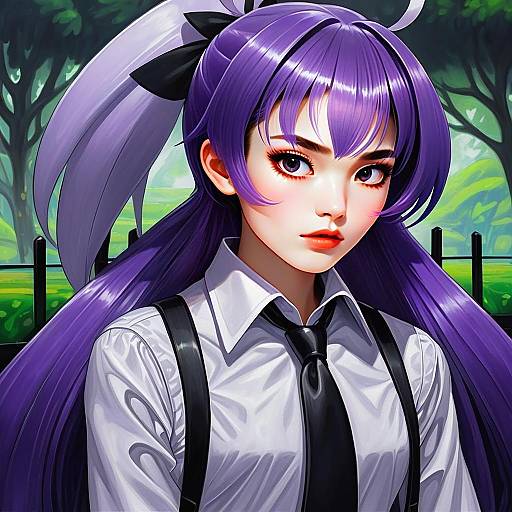Anime Young Woman with Long Purple Hair in Formal Attire