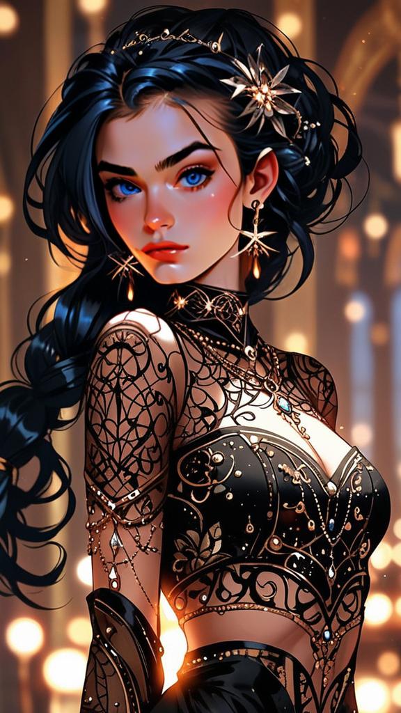 Fantasy Woman with Icy Blue Eyes and Elegant Updo